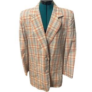 Vintage Hunt Club Womens Single Breasted One Button Cotton Plaid Blazer Size 12